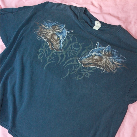 VTG Oversized Navy Tribal Wolf Graphic Tee 3XL - Picture 10 of 10